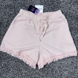 Pink Fringe Hem Shorts